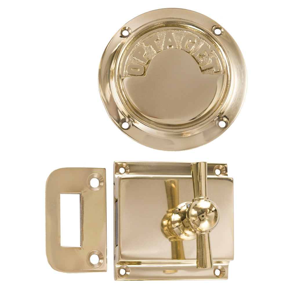 Toiletlås DSB m/markering til udadgående døre, poleret blank messing uden lak • KYNER & Co