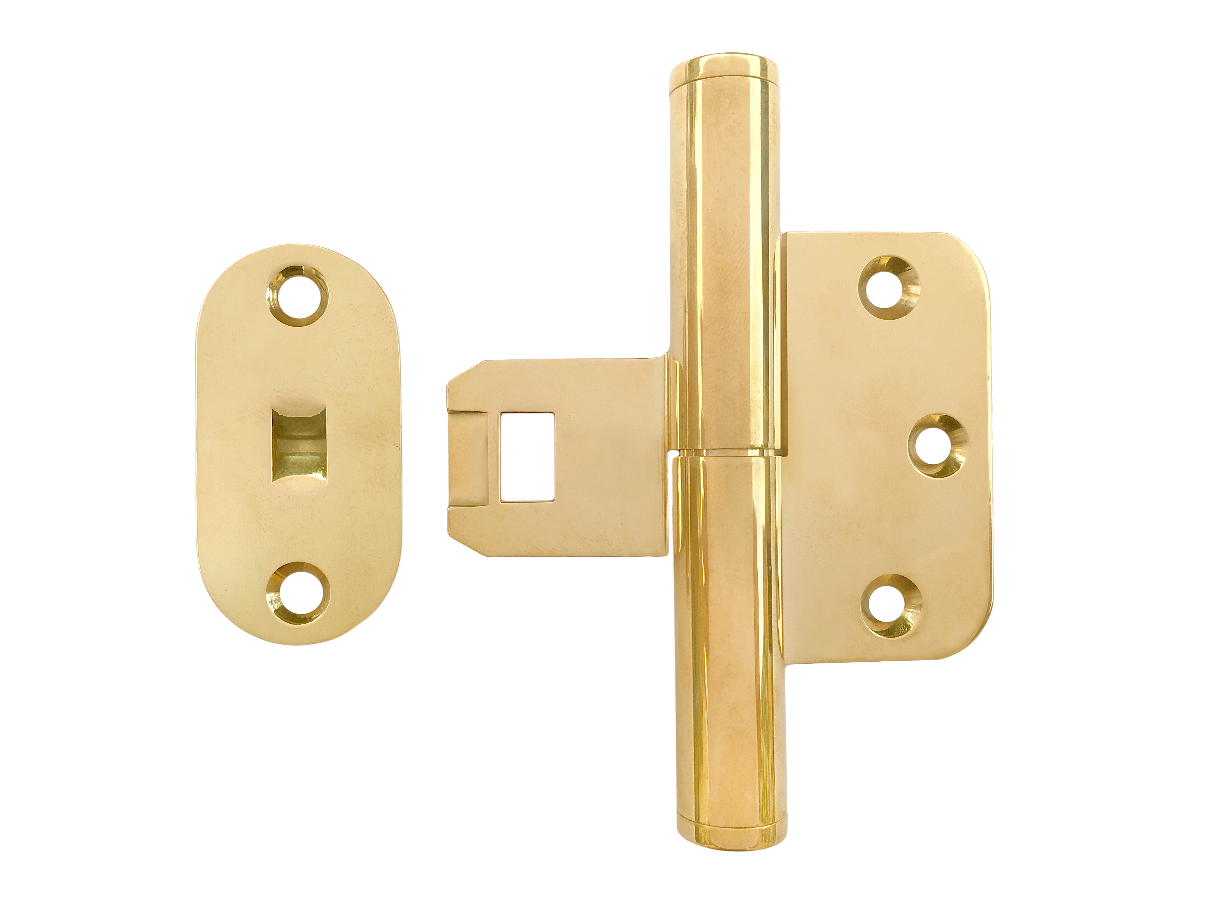 Hamborg snap-on dørhængsel i blank messing uden lak