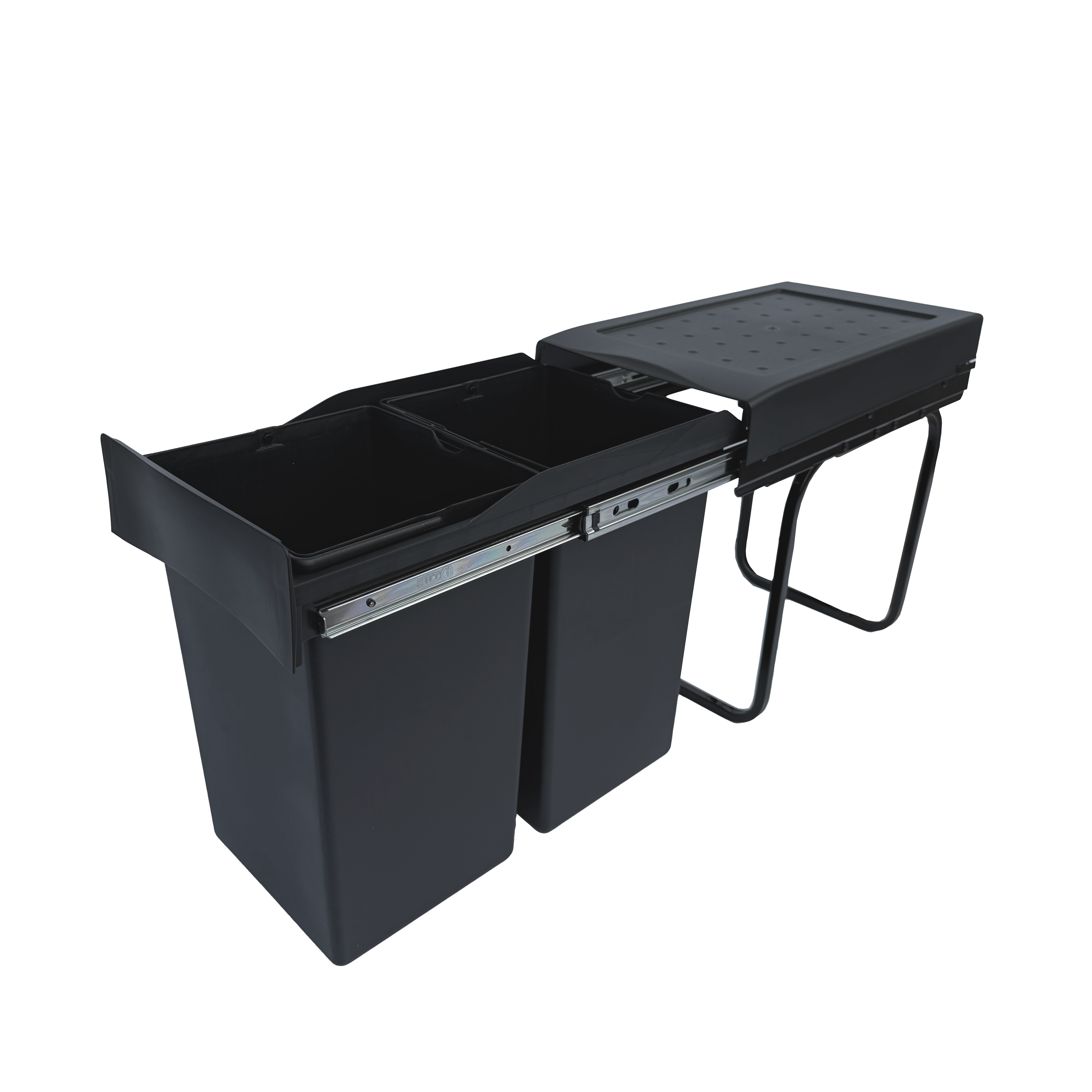 Copenhagen 2-28, sort • Affaldssystem i stål og plast på 2 x 14 liter med fuldudtræk