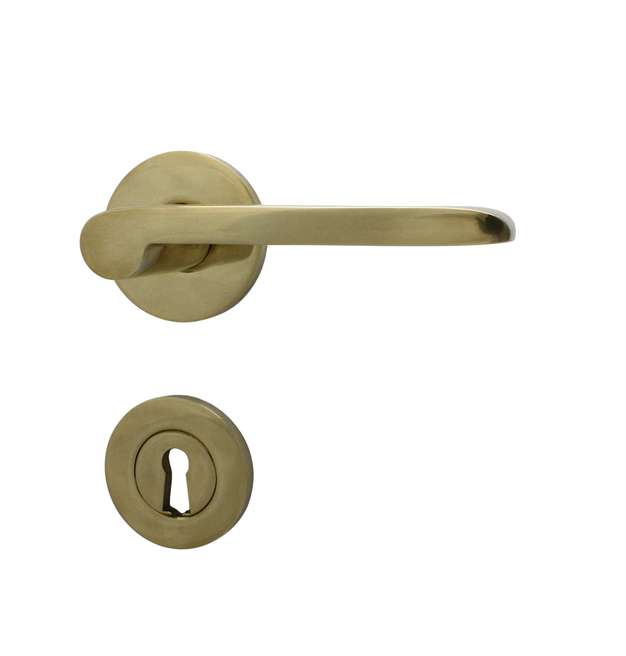 Dørhåndtag Vallerød til nye døre, inkl. nøgleskilt og roset, poleret blank messing uden lak • KYNER & Co