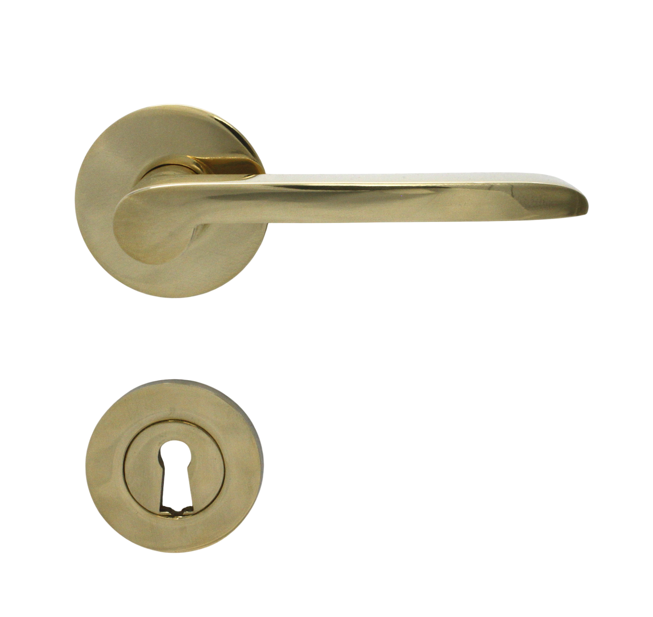 Dørhåndtag Vallerød til nye døre, inkl. nøgleskilt og roset, poleret blank messing uden lak • KYNER & Co