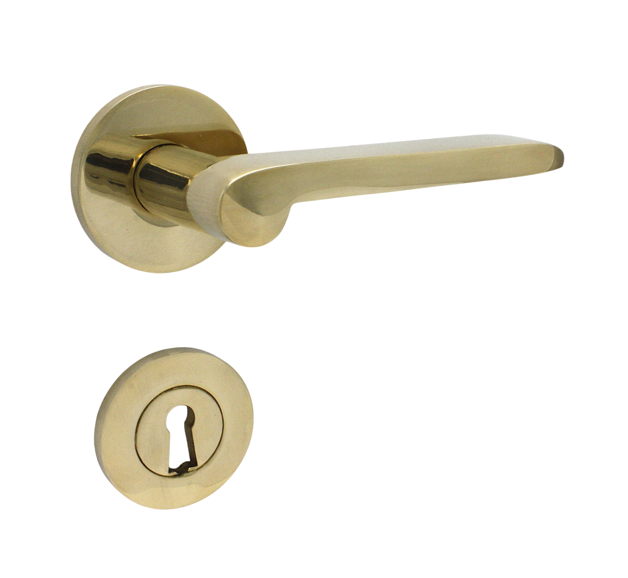 Dørhåndtag Vallerød til nye døre, inkl. nøgleskilt og roset, poleret blank messing uden lak • KYNER & Co