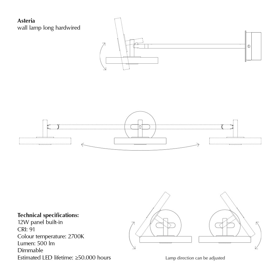 Asteria Wall væglampe (med hardwire add on), lysegrå (mist) og stål • UMAGE