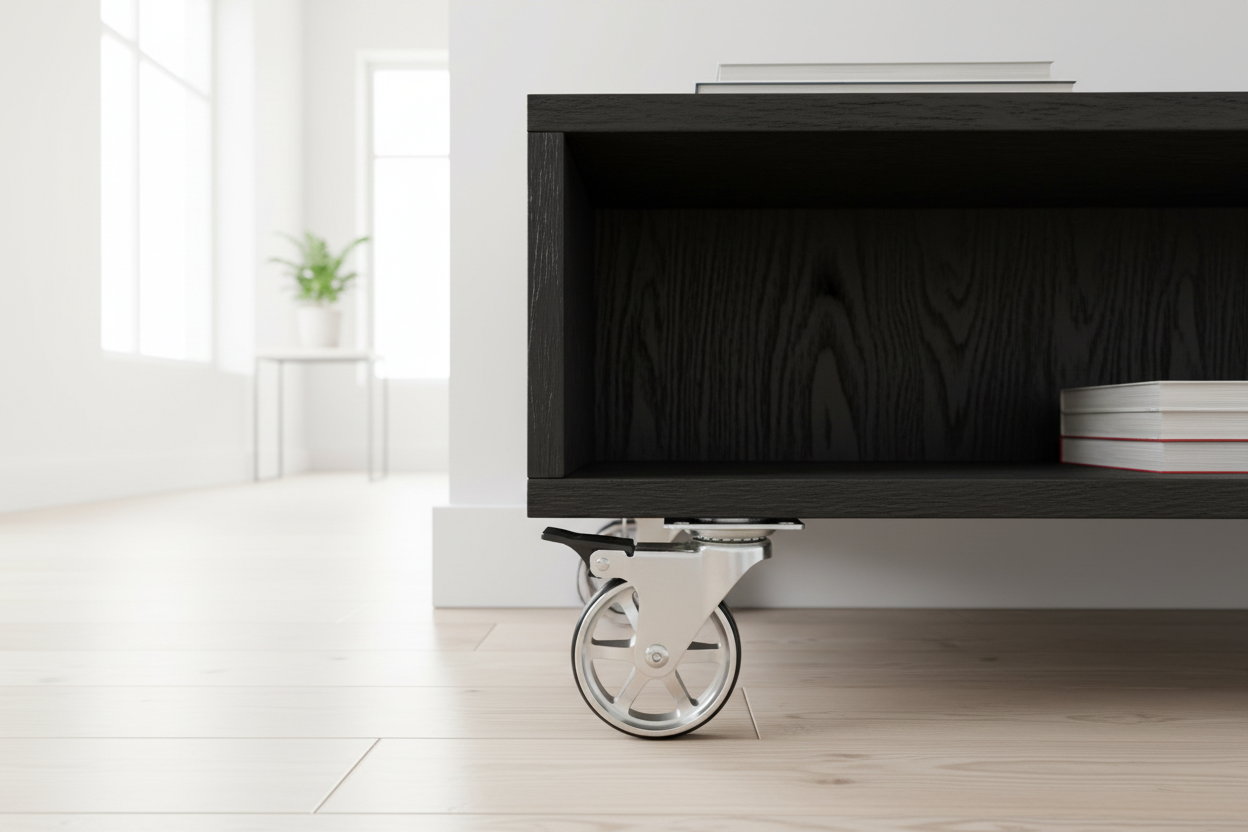 Berlin - eksklusivt møbelhjul i blank aluminium Ø75 mm med bremse