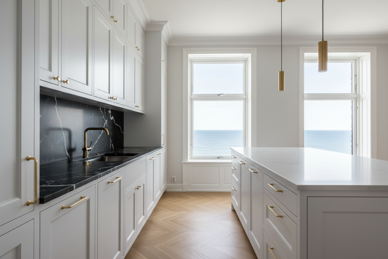 Frederiksberg • Køkkengreb, blank messing uden lak