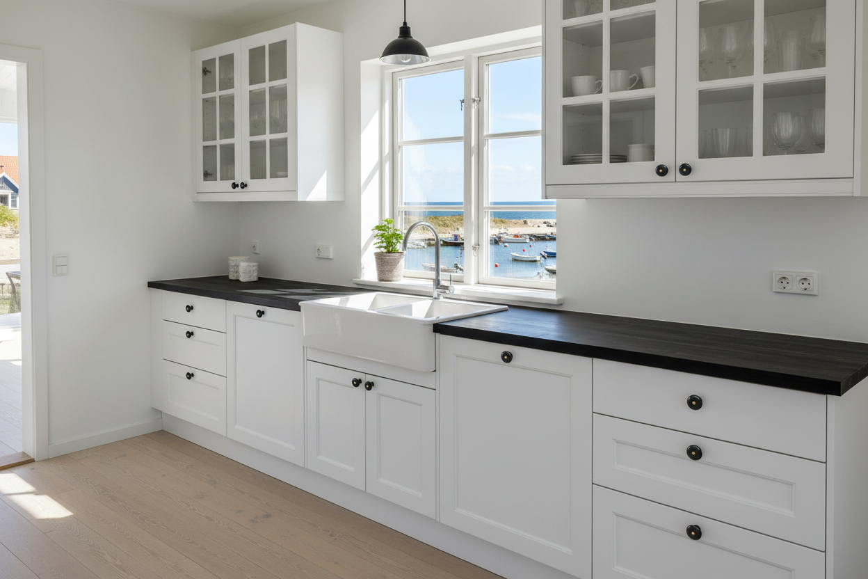 Lyngby porcelænsknop, 31 mm, sort med messingskrue • Chr. Jørgensen