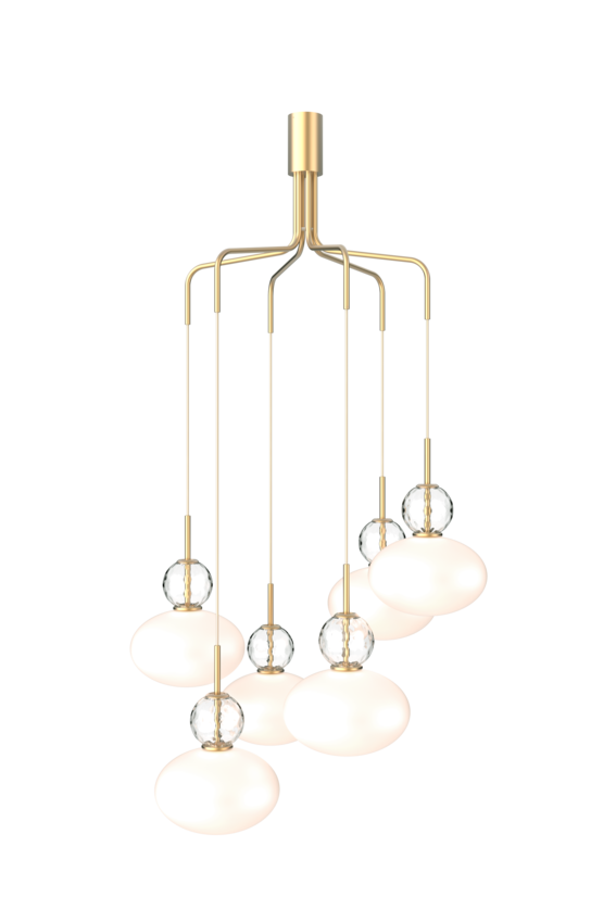 Rizzatto Cluster 6 lysekrone, satin brass / opal • NUURA