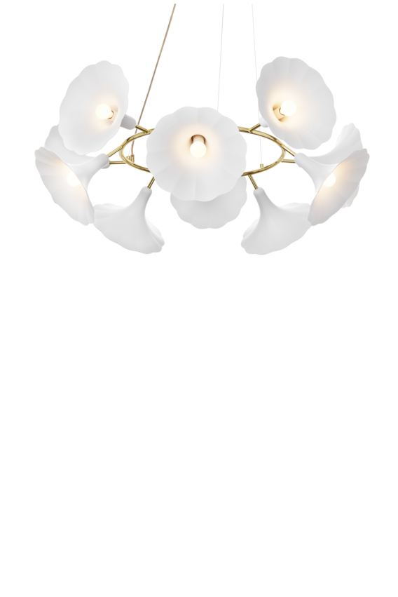 Petalii 10 lysekrone, polished brass / opal • NUURA