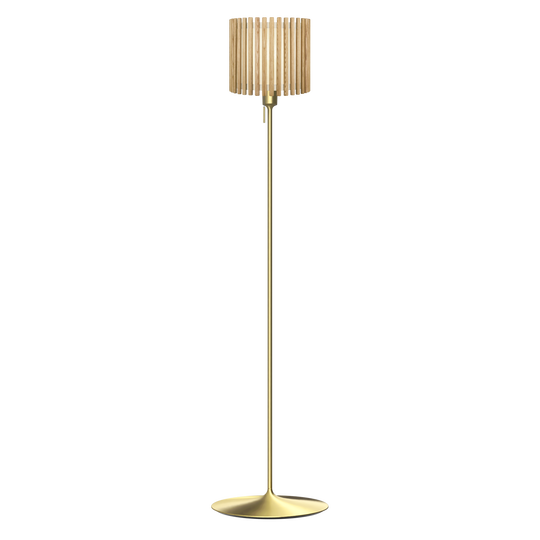Komorebi Circle gulvlampe, egetræ og børstet messing look • UMAGE