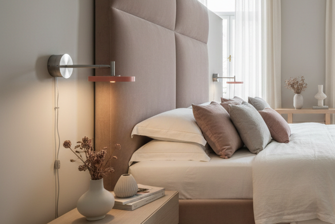 Asteria Wall væglampe (med hardwire add on), rose og stål • UMAGE