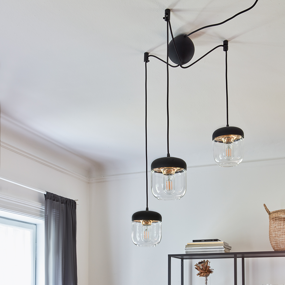 Canonball Cluster 3, baldakin med 3 x ledning og fatning E27, sort • UMAGE