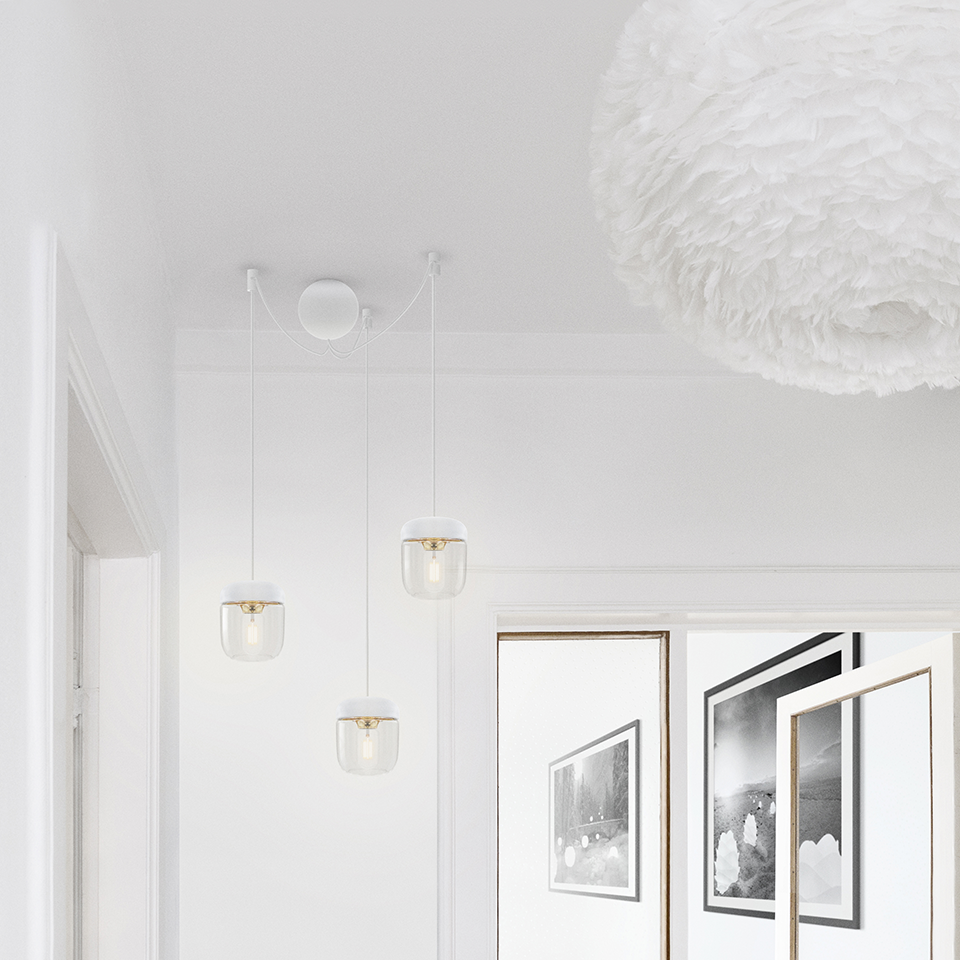 Canonball Cluster 3, baldakin med 3 x ledning og fatning E27, hvid • UMAGE