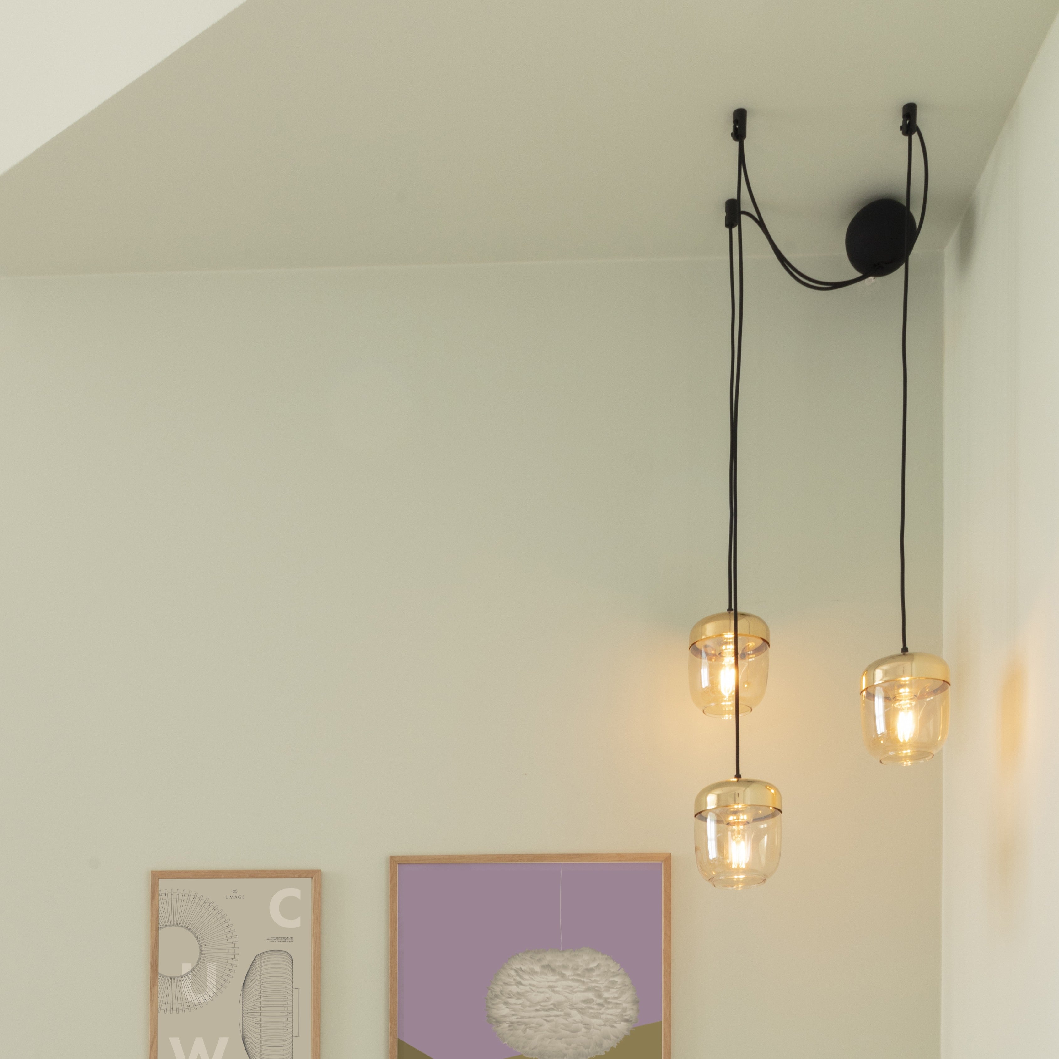 Canonball Cluster 3, baldakin med 3 x ledning og fatning E27, sort • UMAGE