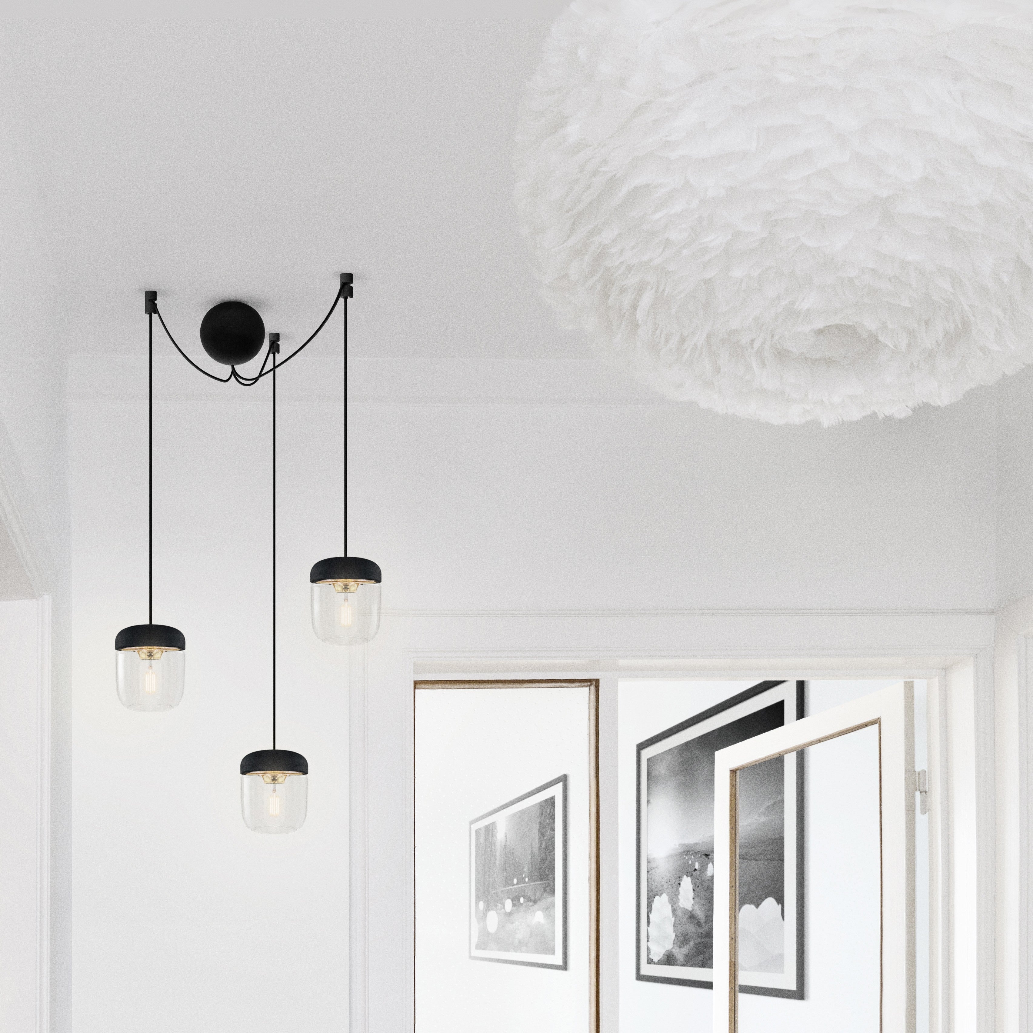 Canonball Cluster 3, baldakin med 3 x ledning og fatning E27, sort • UMAGE