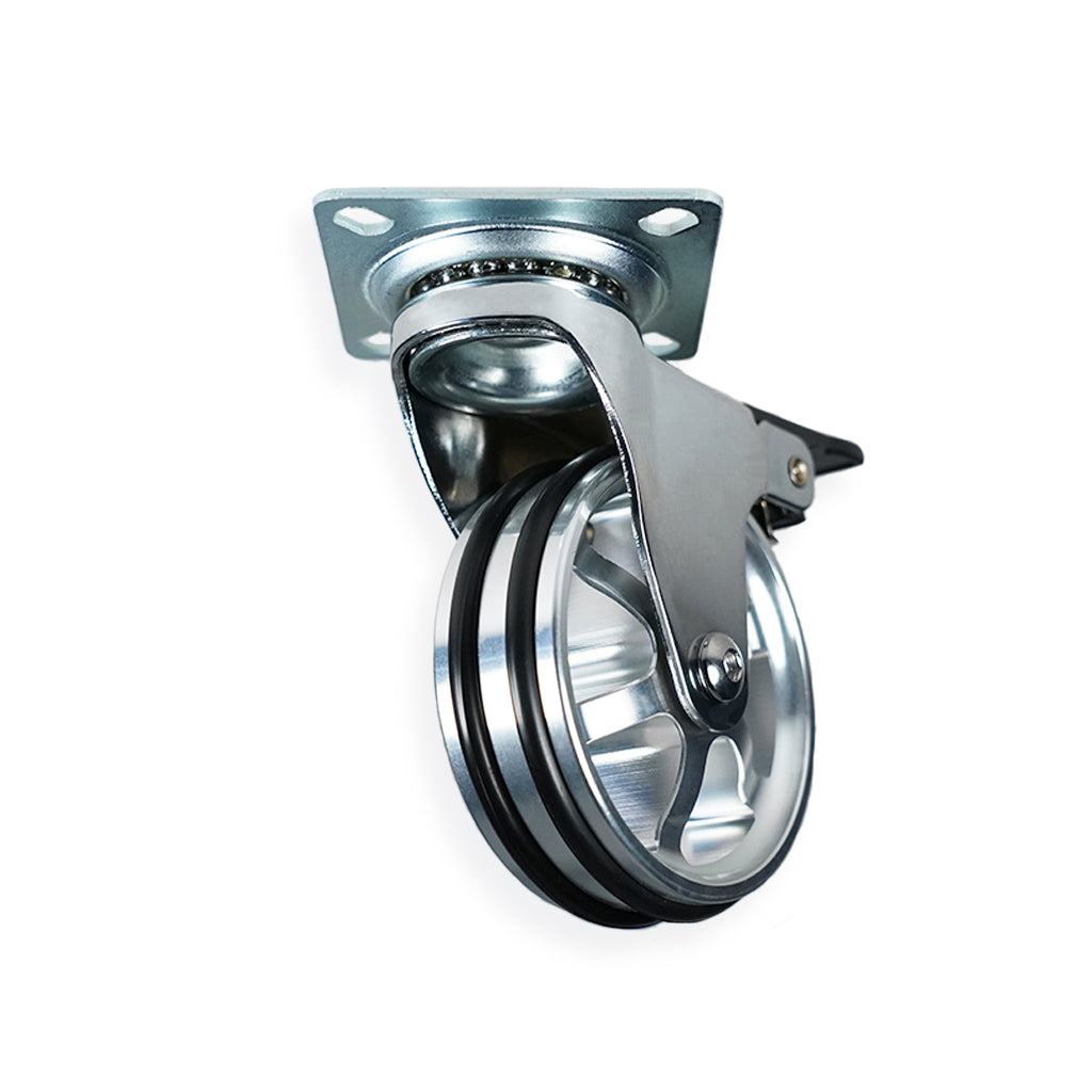 Møbelhjul: Berlin - eksklusivt møbelhjul i blank aluminium Ø75 mm. med bremse