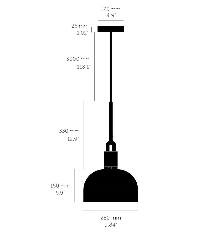 Stregtegning af pendel, med mål