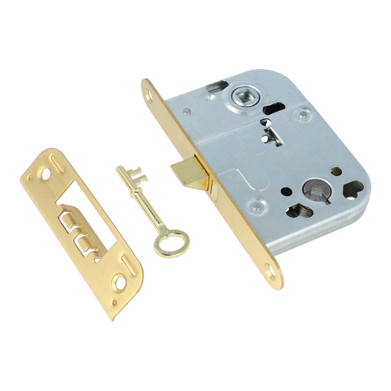 Mellemdørlås model 2014 i blank messing uden lak