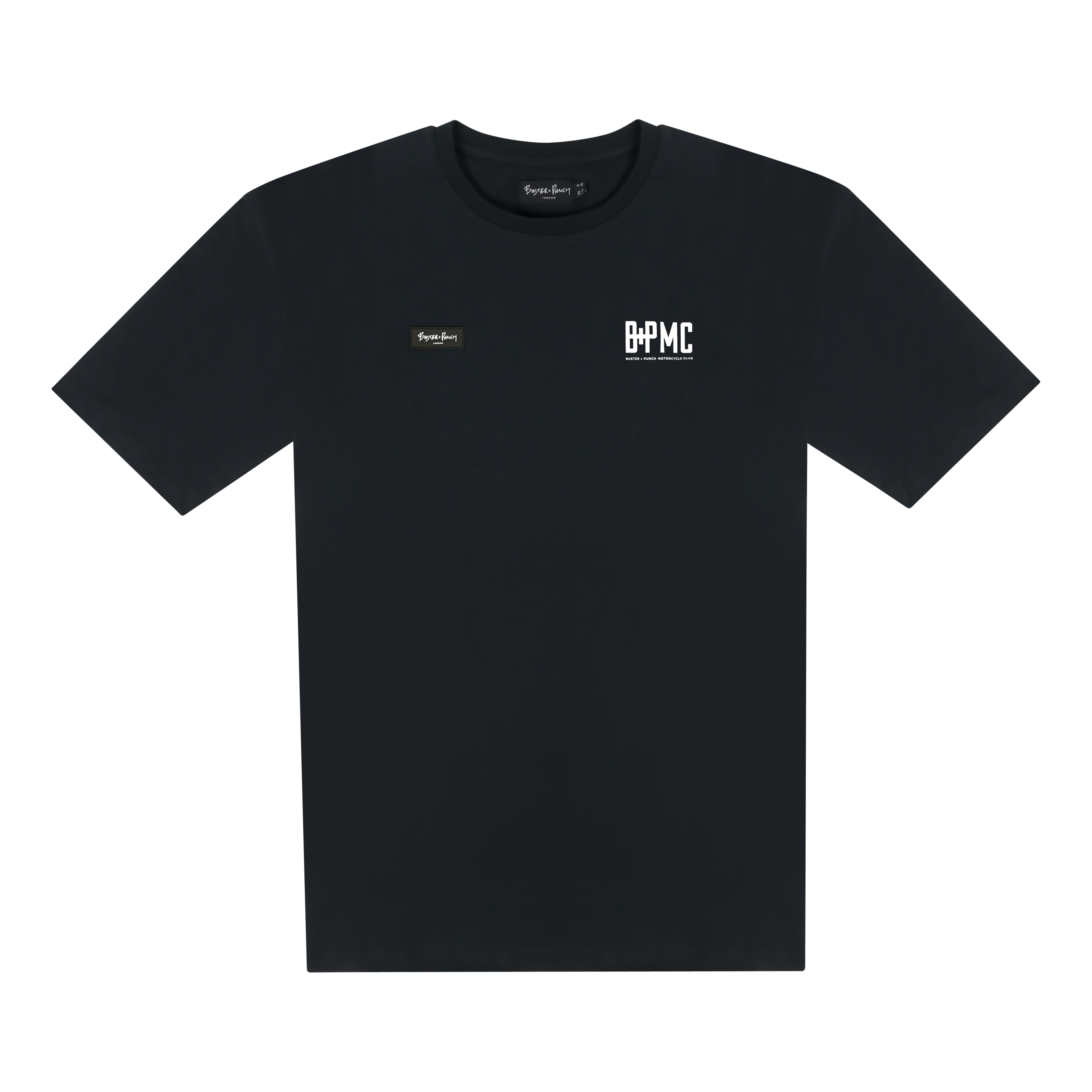 Sort T-shit i bomuld med logo fra Buster + Punch og Travis Barker på forsiden.