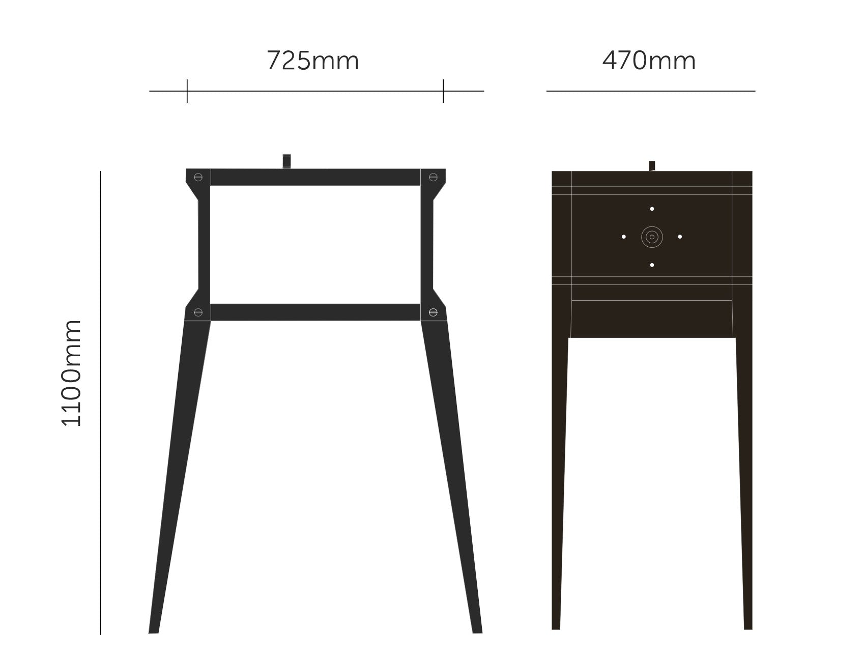 Bar i sort eg og sort marmor. Baren har en integreret lyskilde og en bordplade i sort marmor. Her ses produkt tegningen inkl. mål.