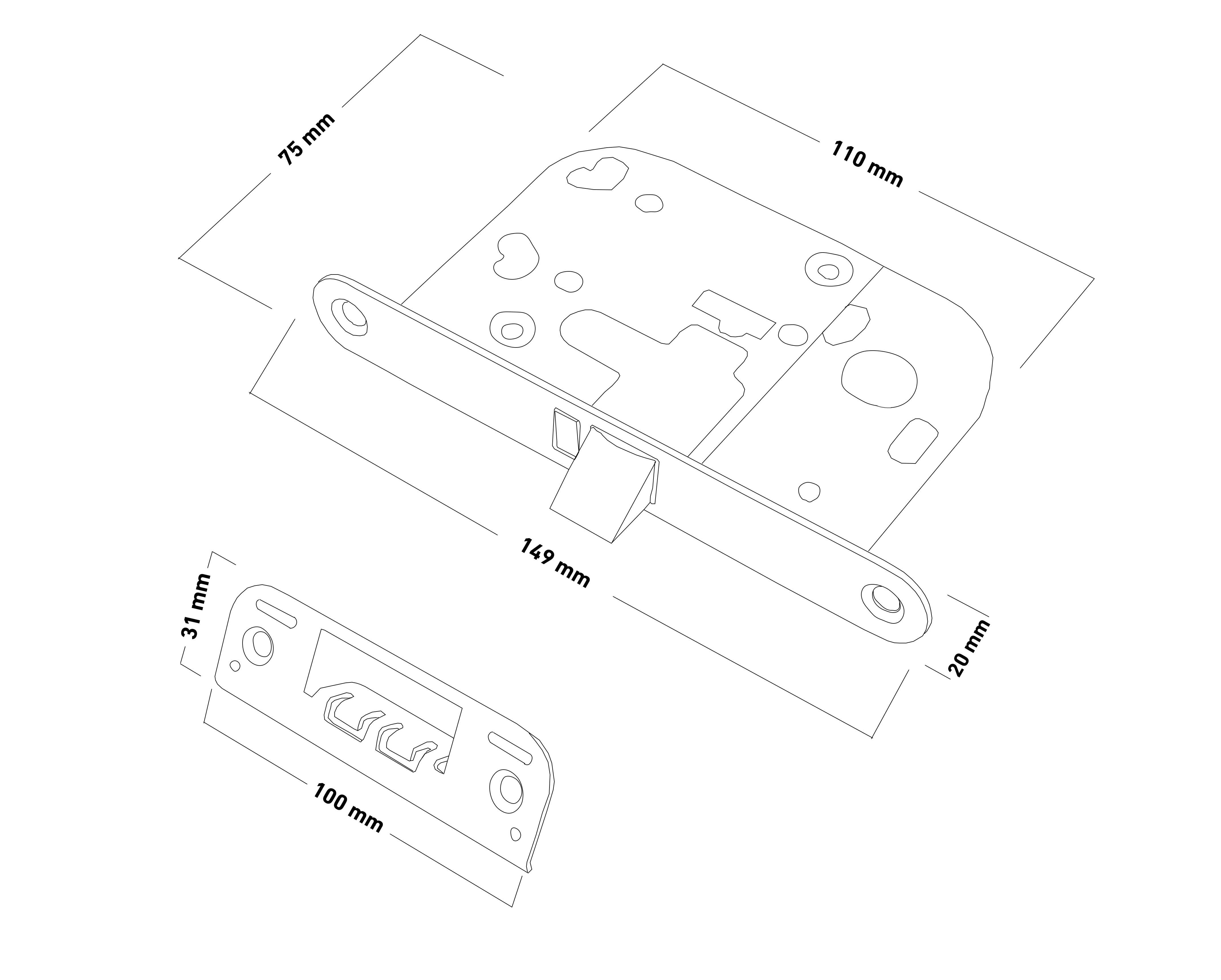 Mellemdørlås model 2014 i blank messing uden lak