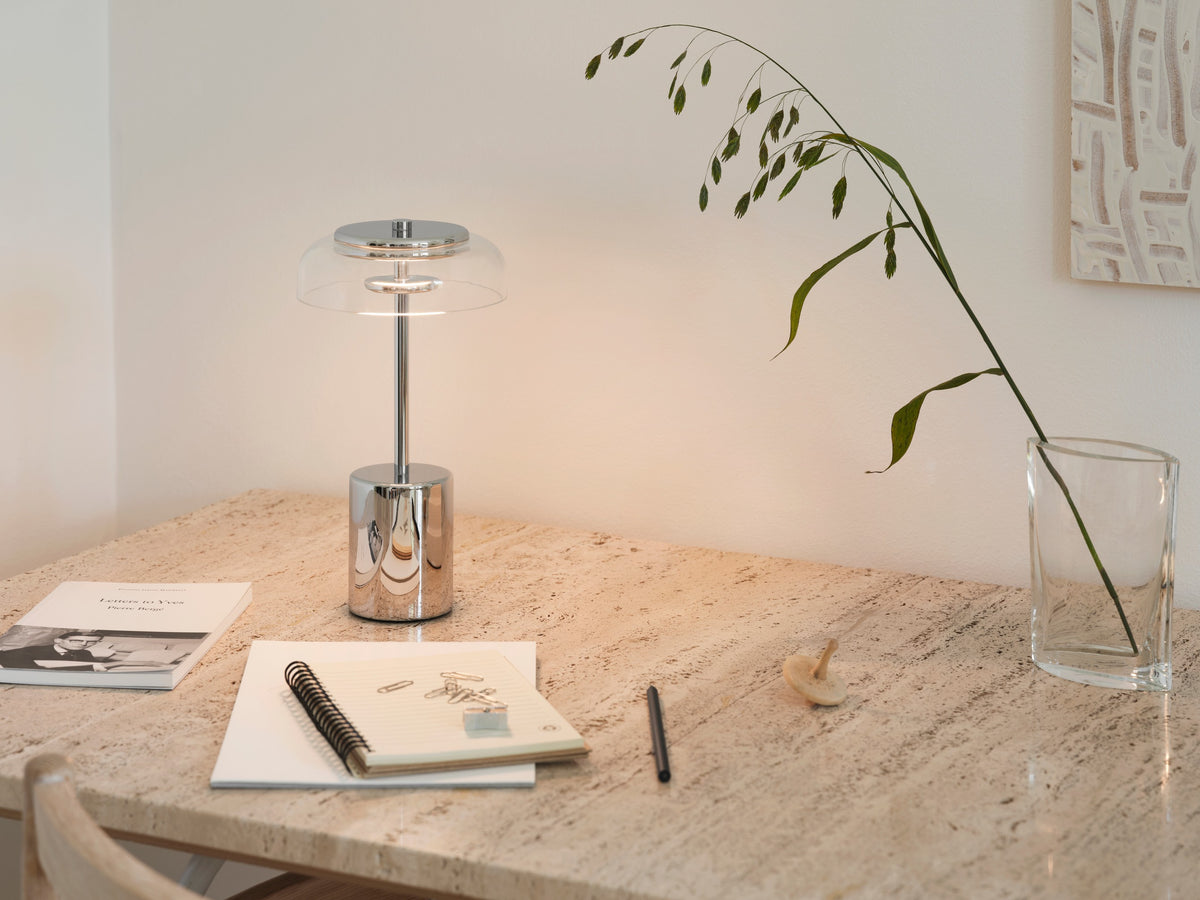Blossi Table Mini, portable bordlampe, chrome • NUURA - Copenhagenhomedesign