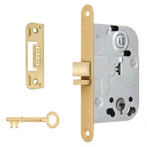 Mellemdørlås model 2014 i børstet messing med lak