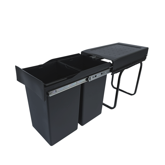Copenhagen 2-28, sort • Affaldssystem i stål og plast på 2 x 14 liter med fuldudtræk
