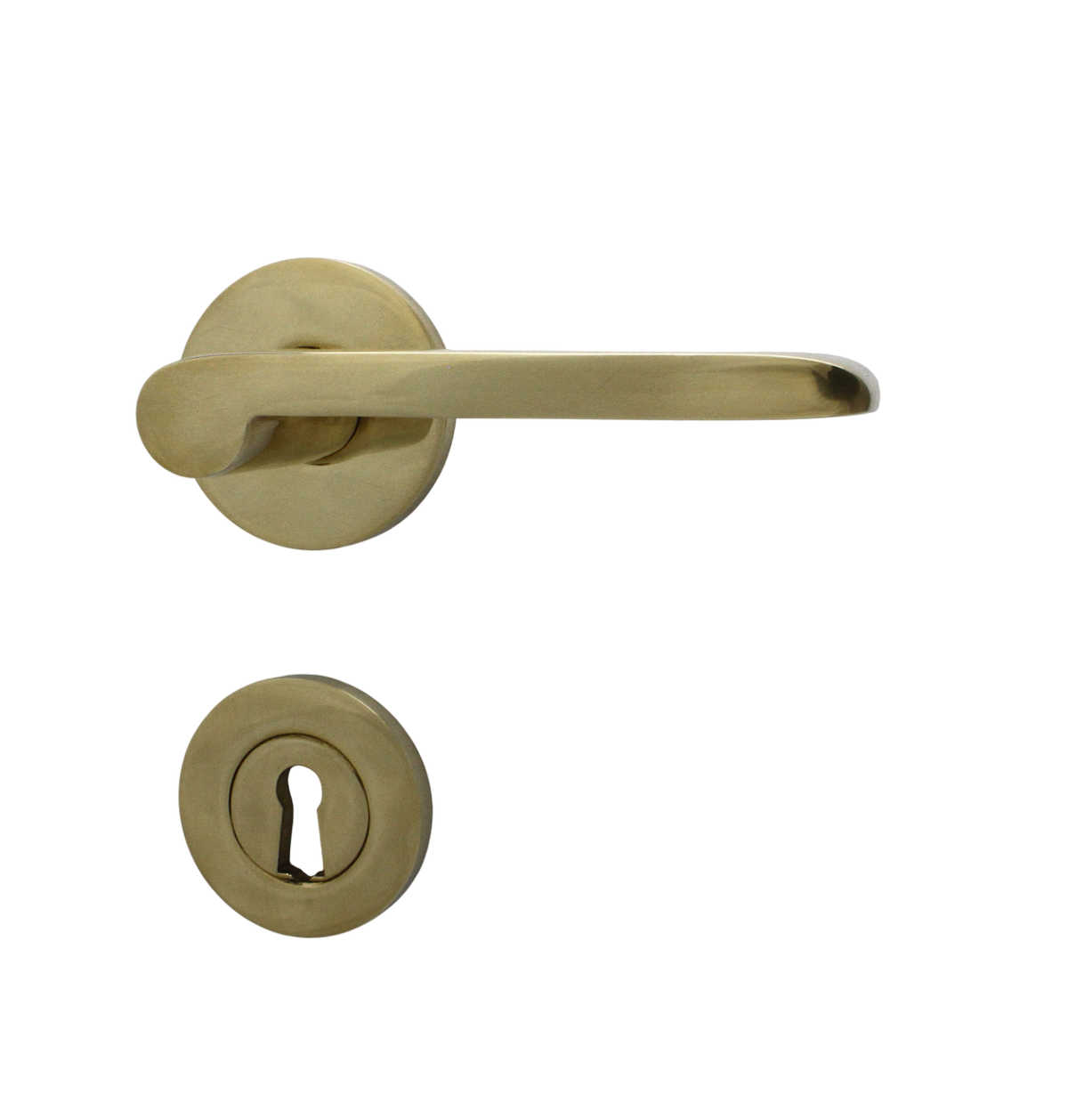 Dørhåndtag Vallerød til nye døre, inkl. nøgleskilt og roset, poleret blank messing uden lak  • KYNER & Co - Copenhagenhomedesign