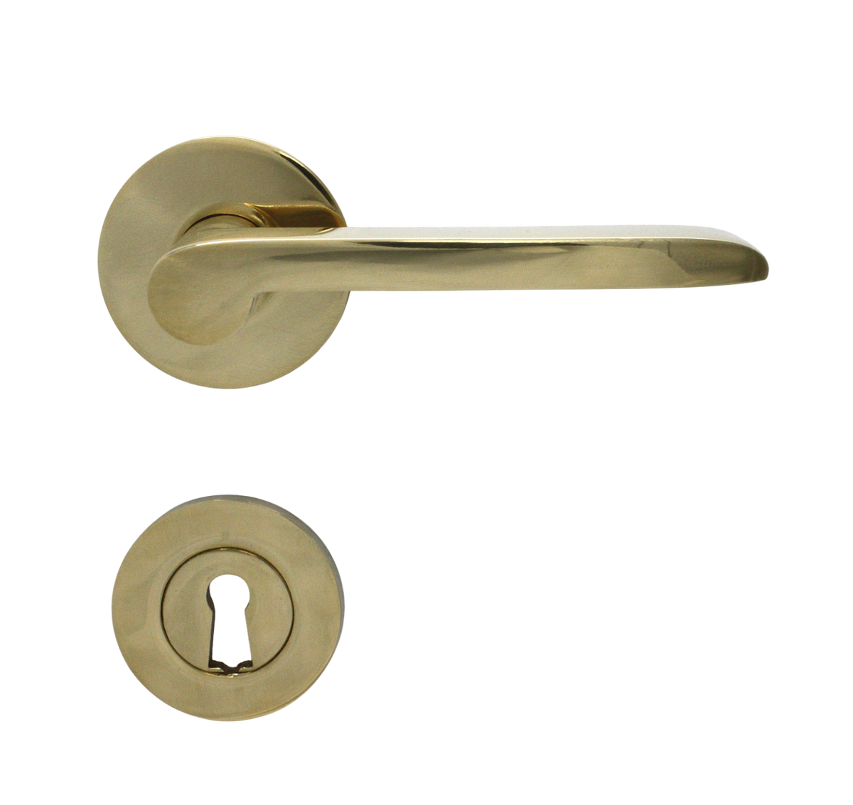 Dørhåndtag Vallerød til nye døre, inkl. nøgleskilt og roset, poleret blank messing uden lak  • KYNER & Co - Copenhagenhomedesign
