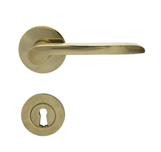 Dørhåndtag Vallerød til nye døre, inkl. nøgleskilt og roset, poleret blank messing uden lak  • KYNER & Co