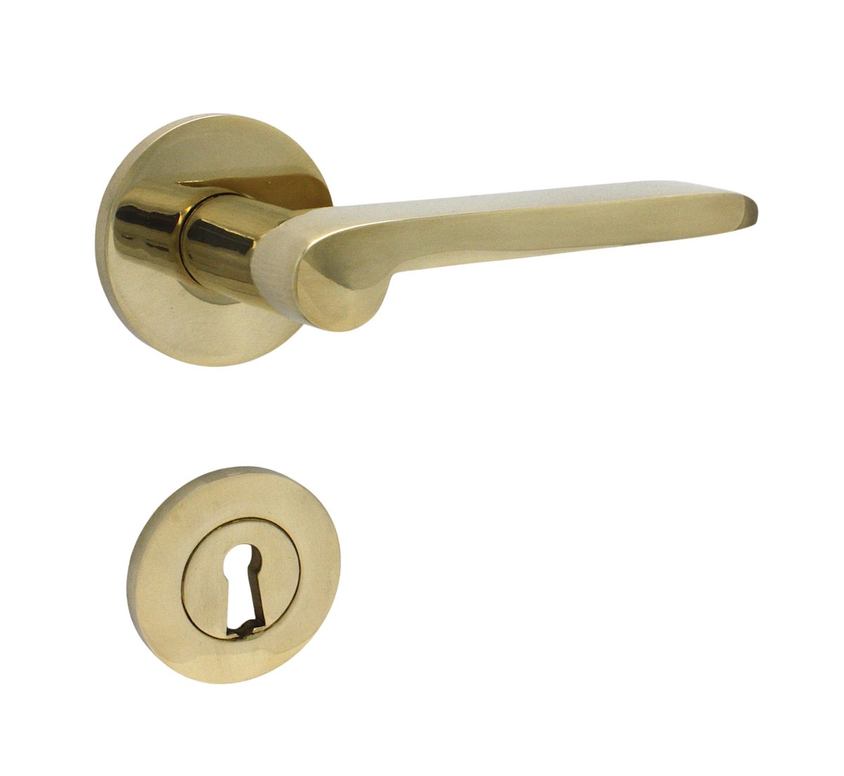 Dørhåndtag Vallerød til nye døre, inkl. nøgleskilt og roset, poleret blank messing uden lak  • KYNER & Co - Copenhagenhomedesign