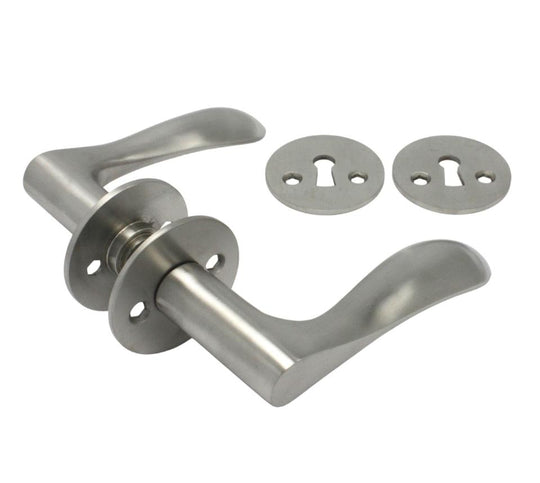 Bellevue dørhåndtag i rustfrit stål inkl. roset og nøgleskilt c/c 30 mm