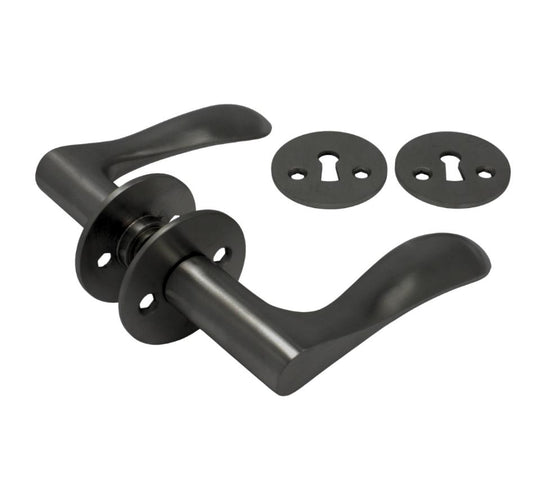 Bellevue dørhåndtag i PVD sort inkl. roset og nøgleskilt c/c 30 mm