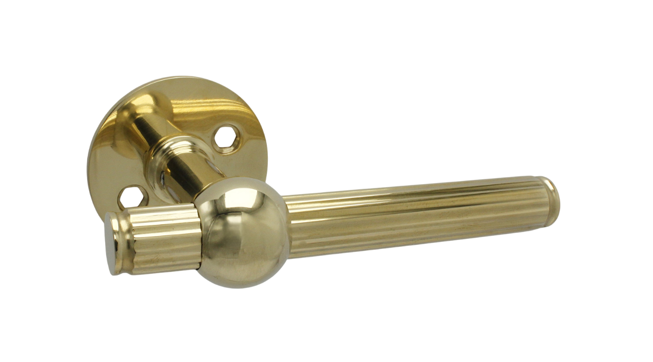 Dørhåndtag Rex inkl. roset, poleret blank messing uden lak  • KYNER & Co