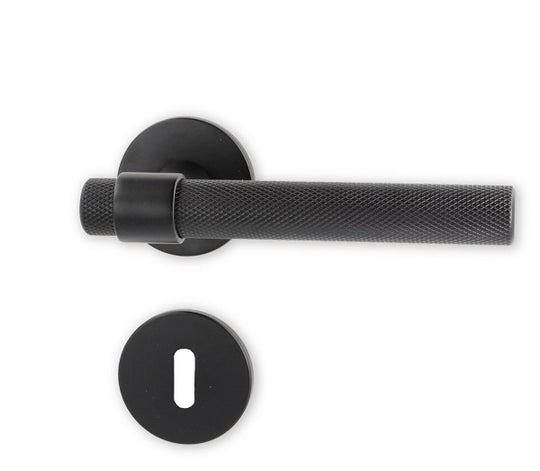 Dørhåndtag House i mat sort inkl. roset og nøgleskilt