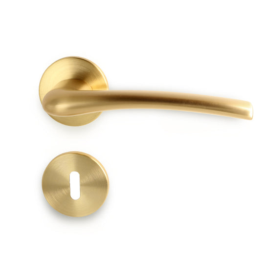 Dørhåndtag Trance i børstet messing look inkl. roset og nøgleskilt