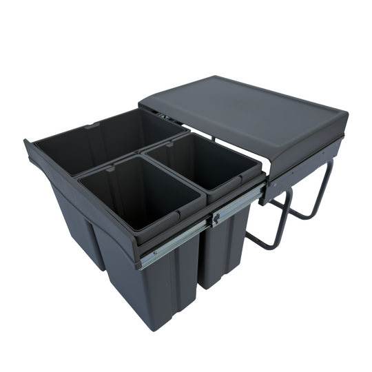Copenhagen Front 3-30, mørk grå • Affaldssystem i stål og plast med 3 spande og fuldudtræk
