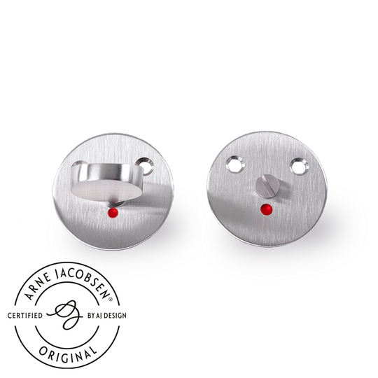 Arne Jacobsen toiletbesætning i børstet rustfrit stål med rød/hvid markering