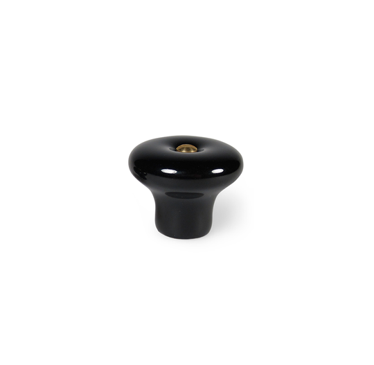 Lyngby porcelænsknop, 31 mm, sort med messingskrue • Chr. Jørgensen