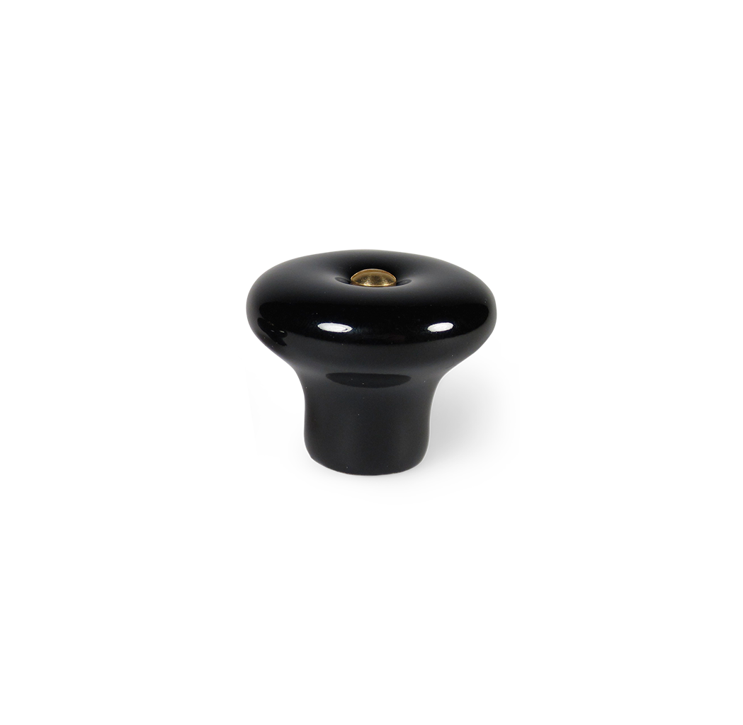 Lyngby porcelænsknop, 36 mm, sort med messingskrue • Chr. Jørgensen