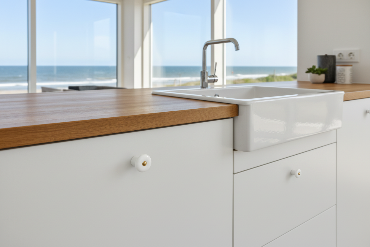 Lyngby porcelænsknop, 25 mm, hvid med messingskrue • Chr. Jørgensen