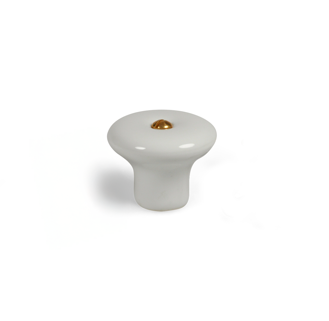 Lyngby porcelænsknop, 36 mm, hvid med messingskrue • Chr. Jørgensen