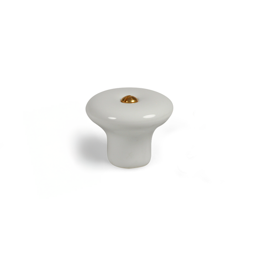 Lyngby porcelænsknop, 36 mm, hvid med messingskrue • Chr. Jørgensen