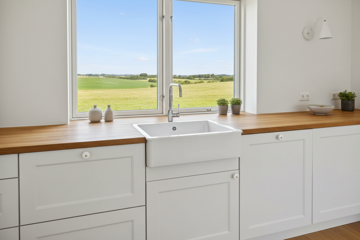 Porcelænsknop i hvid porcelæn med messingskrue, 31 mm - Lyngby • Chr. Jørgensen - Copenhagenhomedesign