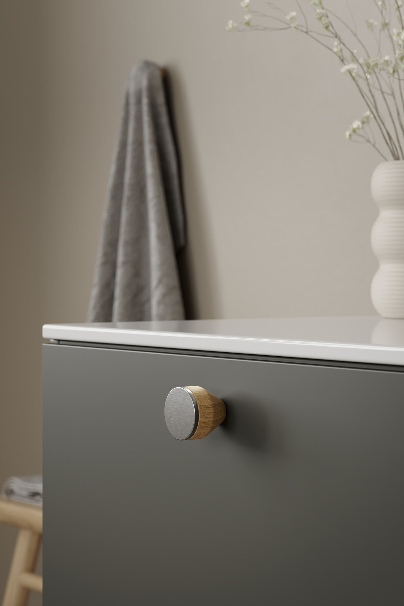 MELURA knop, eg og stål • Furnipart