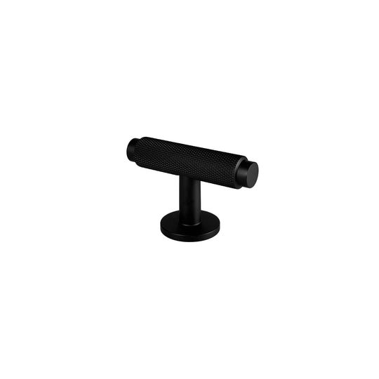 Møbelknop T-bar med diamond cut i sort, 56 mm