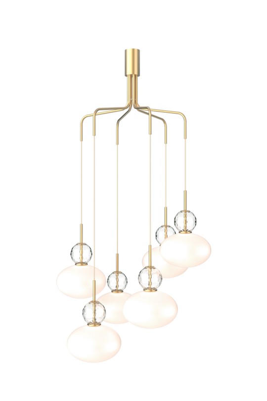 Rizzatto Cluster 6 lysekrone, satin brass / opal • NUURA