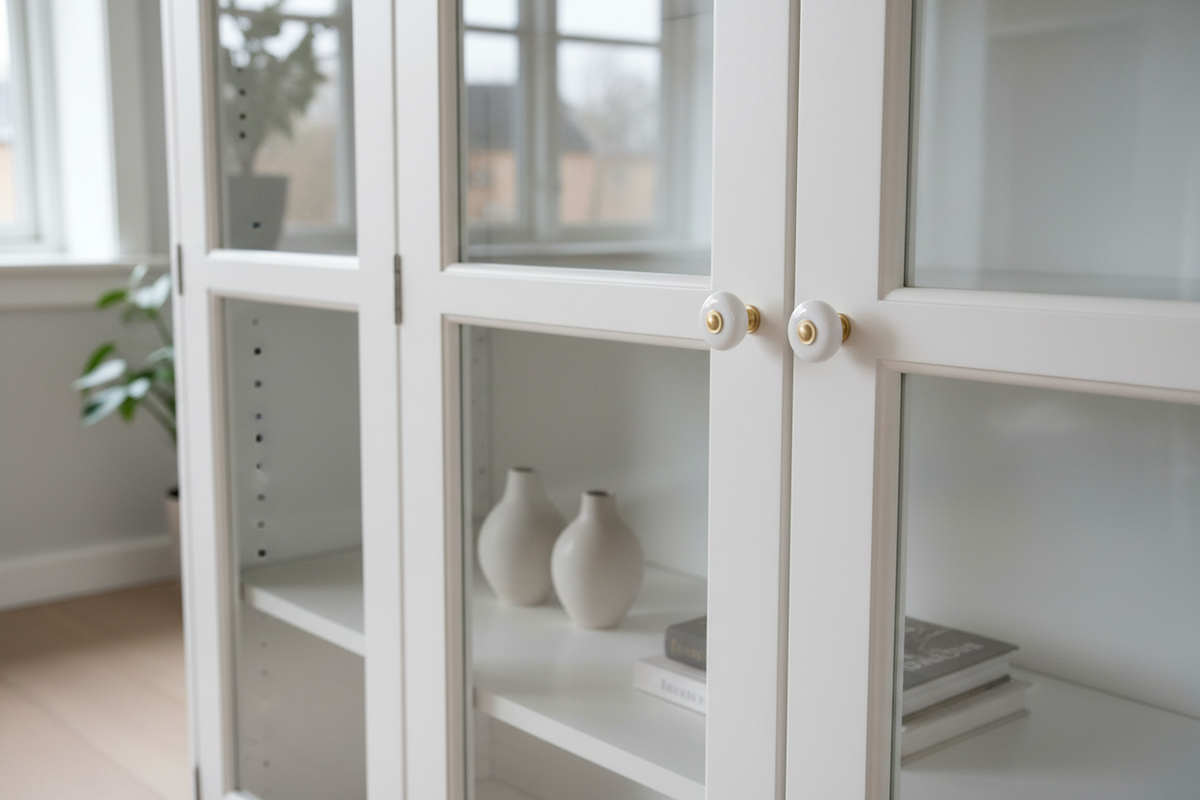 Klassisk porcelænsknop i hvid porcelæn med fod i børstet messing - Skagen • Chr. Jørgensen - Copenhagenhomedesign