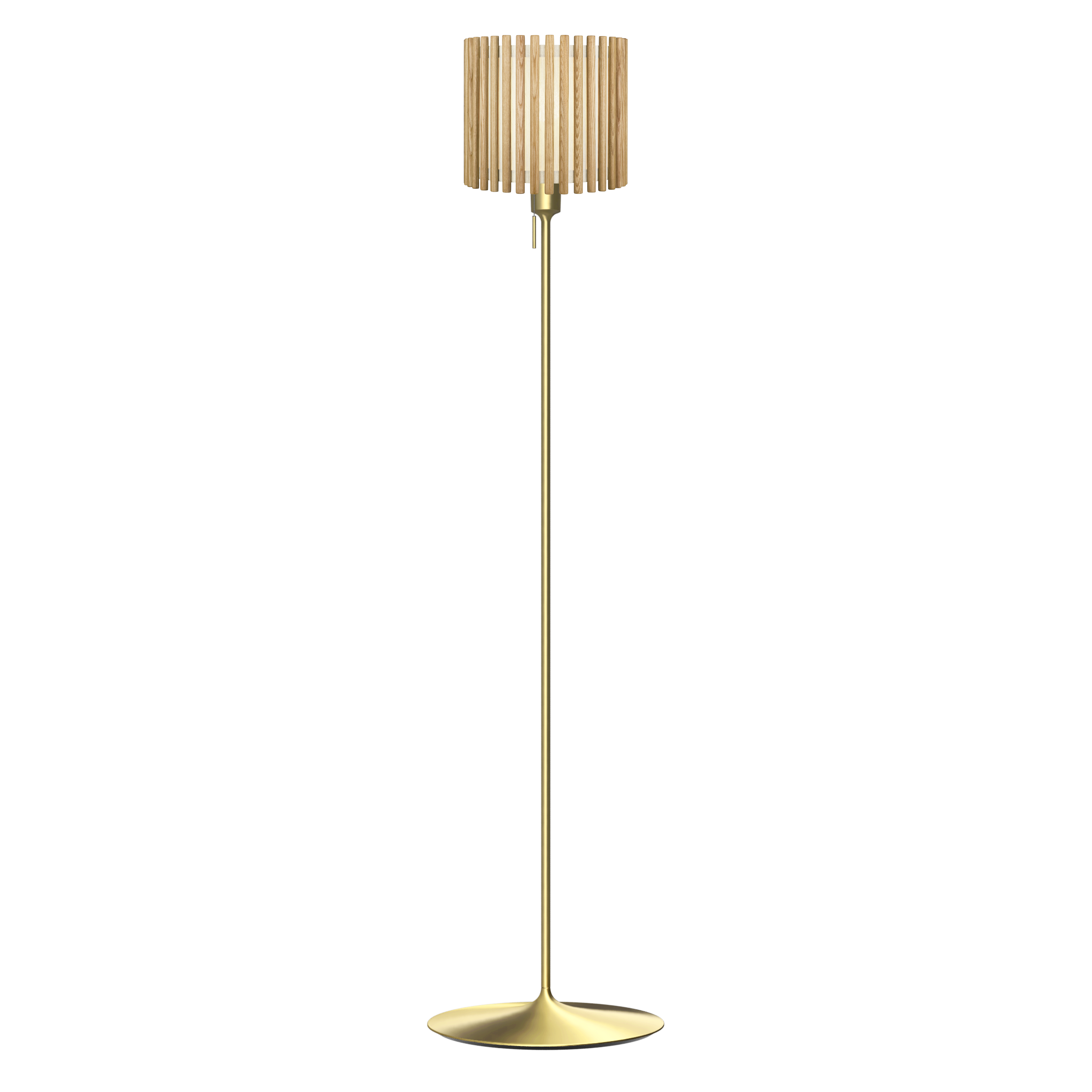 Komorebi Circle gulvlampe, egetræ og børstet messing look • UMAGE