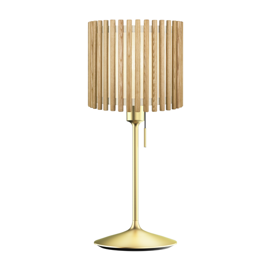 Komorebi Circle bordlampe, egetræ og børstet messing look • UMAGE